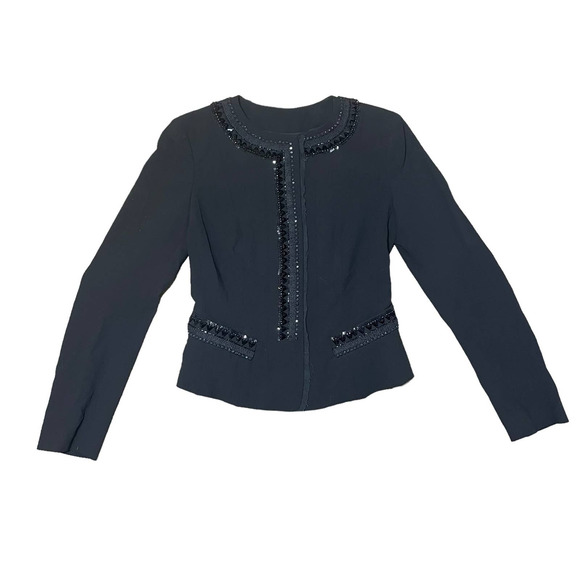 DKNY Embellished Black Lace Trim Wool Blend Blazer Jacket Women's Size 2 Event - Picture 15 of 16